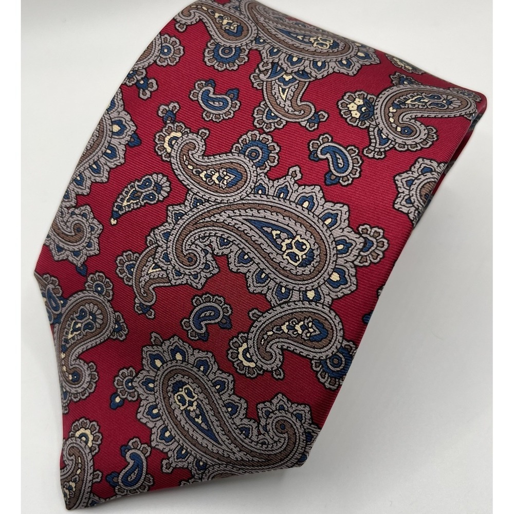 Vintage Christian Dior Mens Tie Red Paisley Bandanna Print All‎ Silk Made In USA